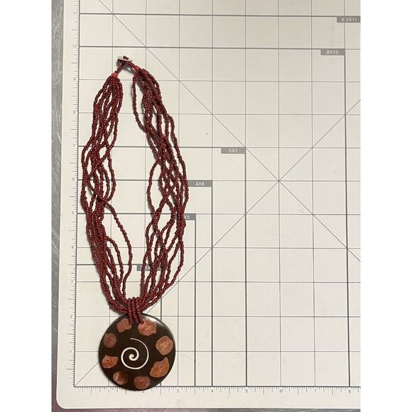 Handmade Tribal Red Beaded Multi Strand Necklace African Hippie Large Wood Charm - Picture 2 of 5